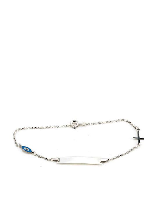 Goldsmith Kids Bracelet ID from Silver with Evil Eye & Σταυρό