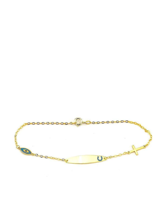 Goldsmith Kids Bracelet ID from Gold-plated Silver with Evil Eye & Σταυρό