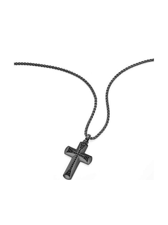 Police Black Men's Cross from Steel with Chain Crossroads