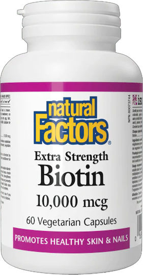 Natural Factors Biotin Extra Strength Βιταμίνη για τα Μαλλιά, τo Δέρμα & τα Νύχια 10000mg 60 φυτικές κάψουλες