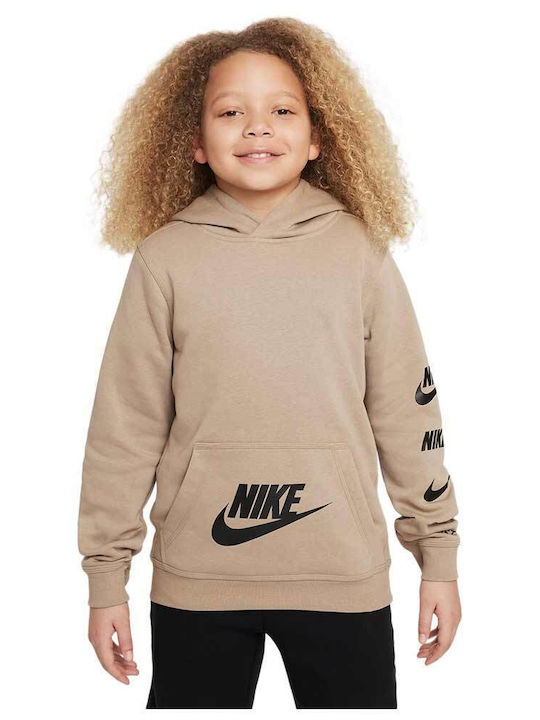 Nike Kids Fleece Sweatshirt with Hood and Pocket Beige Sportswear