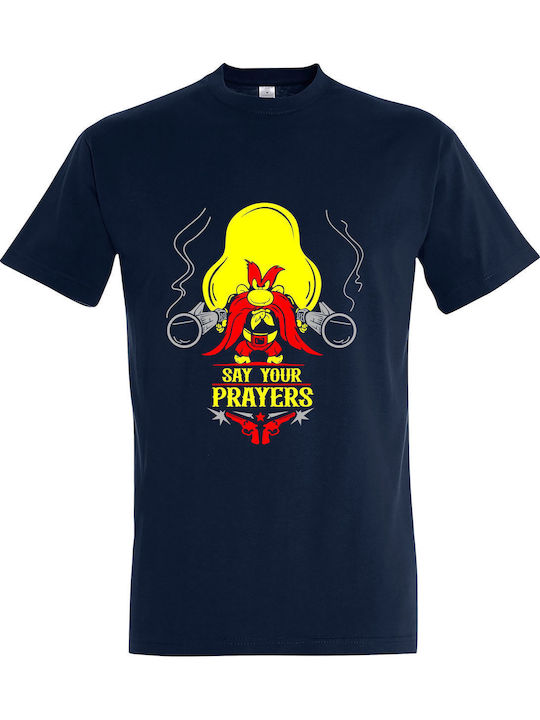 T-Shirt Unisex " Yosemite Sam Cartoon Sag deine Gebete " Französisch Marineblau T-Shirt Unisex " Yosemite Sam Cartoon Sag deine Gebete " Französisch Marineblau