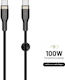 Fixed Плетен USB 2.0 Кабел USB-C Мъжки - USB-C 100W Захранване PD Черен 1.2м
