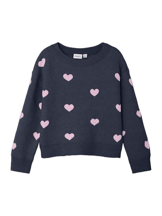 Kinderpullover Langarm dunkelblau, weiß
