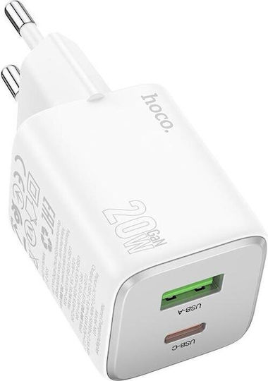 Hoco Φορτιστής Χωρίς Καλώδιο με Θύρα USB-A και Θύρα USB-C 20W Power Delivery / Quick Charge 3.0 Λευκός (N41 Almighty)