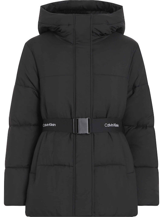 Calvin Klein Scurt Jachetă de femei Puffer pentru iarnă Negru