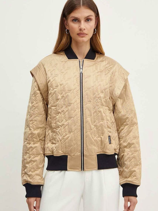 Karl Lagerfeld Women's Short Puffer Jacket for Winter Beige