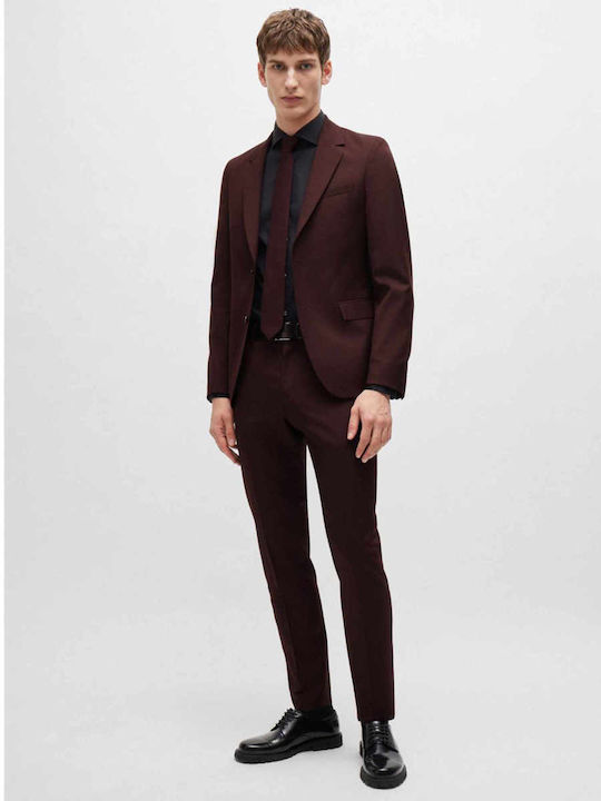 Iarna Costum Bărbați cu Croială Strâmtă Burgundy