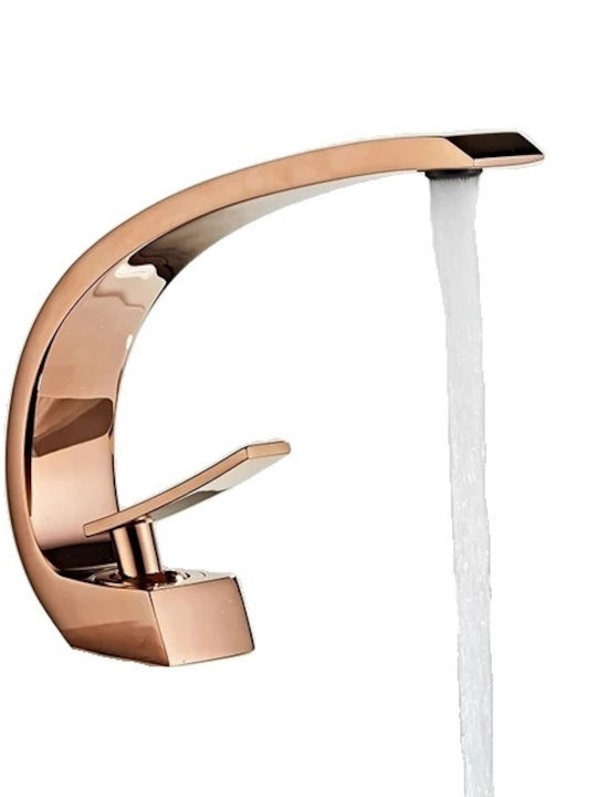 Mixing Waterfall Sink Faucet Hot Cold Waterfall Rose Gold