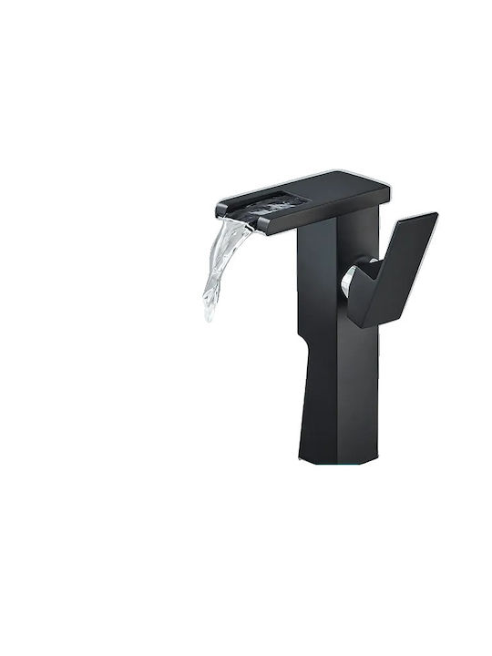 Mixing Waterfall Sink Faucet Black Chrome High