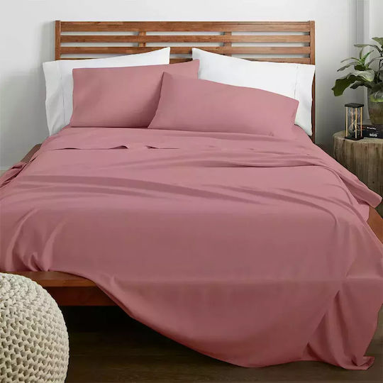 Lino Home Sheet King Size with Elastic 180x200+30cm. Claro Pink