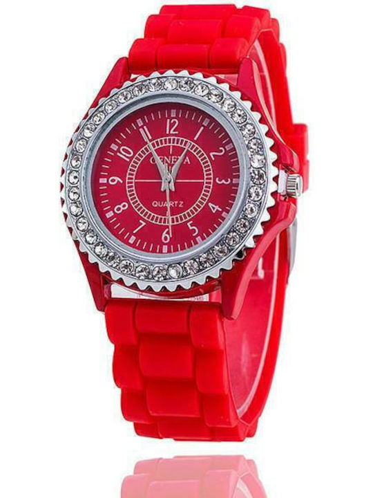 PS Silver Women's Watch with Red Rubber Strap