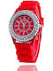 PS Silver Women's Watch with Red Rubber Strap