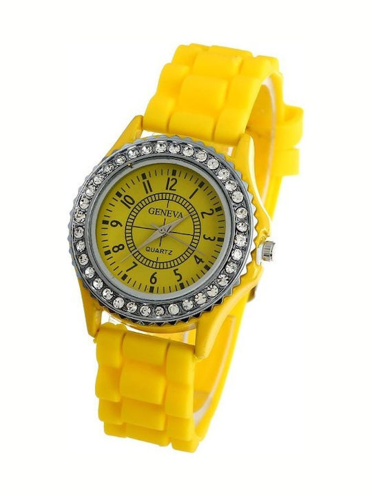 PS Silver Women's Watch with Yellow Rubber Strap