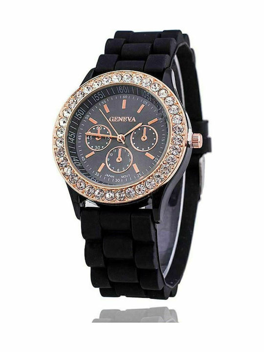 PS Silver Women's Watch with Black Rubber Strap
