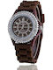 PS Silver Women's Watch with Brown Rubber Strap