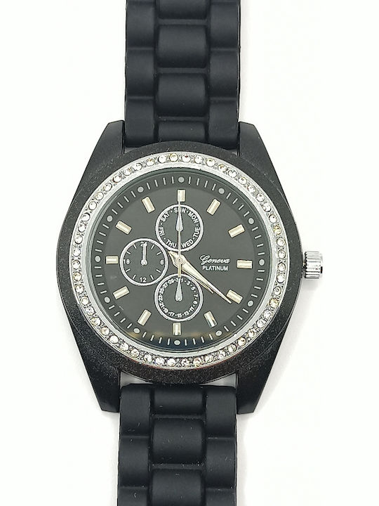 PS Silver Women's Watch with Black Rubber Strap
