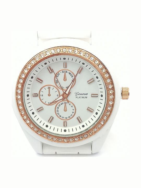 PS Silver Women's Watch with White Rubber Strap