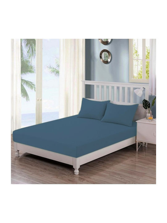 Casa Colori Sheet Double with Elastic 140x200+30cm. Navy Blue