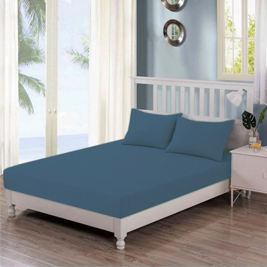 Casa Colori Dublu 140x200+30cm cu Elastic Albastru marin