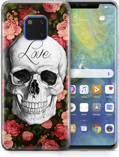 Husa flexibilă TPU Huawei Mate 20 Pro cu model de craniu și trandafir