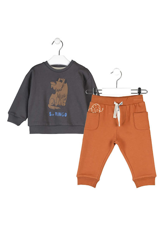 Losan Kids Sweatpants Set Gray 2pcs Σκυλάκι