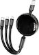 Hoco 3in1 Usb A Retractable USB to Lightning / micro USB / Type-C Cable 2A Μαύρο 1m