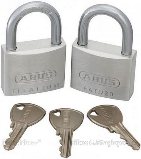 Abus Titalium 64ΤΙ Aluminum Padlock Brass with Key 20mm Silver 2pcs