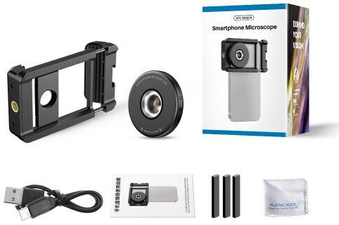 Microscope Lens 100x Apexel Mounting System Iphone 15 Iphone 14 Iphone 13-x Samsung Circular Led Light