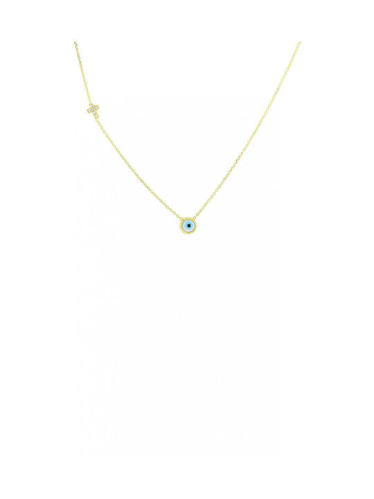 9k Gold Necklace with Eye and Cross