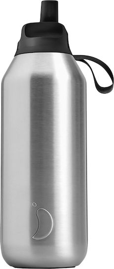 Chilly's Series 2 Flip Stainless Steel Thermos Bottle BPA Free 500ml Silver with Straw