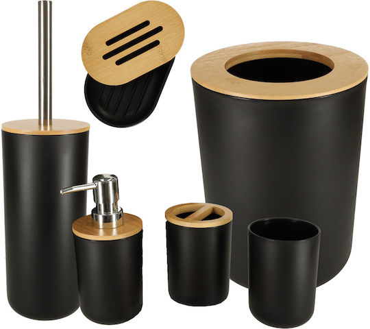 ikonka Set Accesorii Baie Plastic Negru 6buc