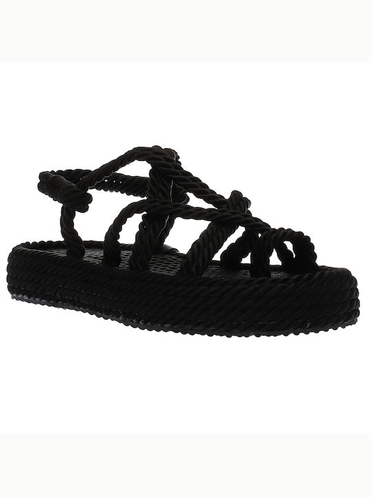 Malena Women's Flat Sandals Flatforms in Black Color