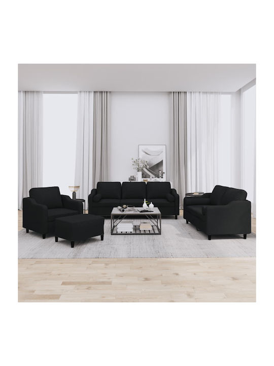 Living Room Furniture Set 3-Seater & 2-Seater & Armchair & Stool Black