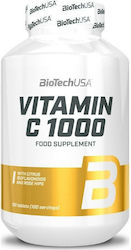 Biotech USA Vitamina C pentru Energie, Imunitate, Piele & Antioxidant 1000mg Rose Hips 100gr 100 file