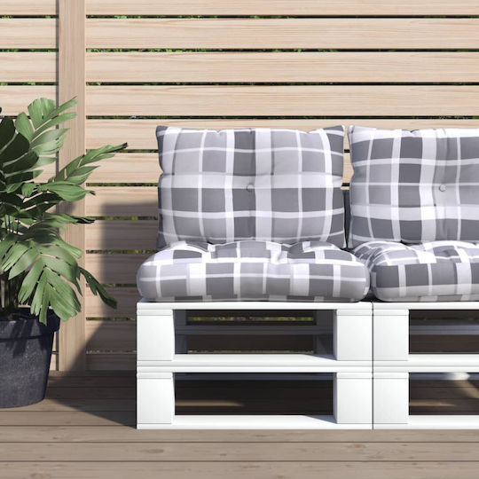 vidaXL Waterproof Bench Cushion for Pallet with Backrest Gray Checkered 2pcs