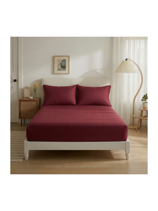 Casa Colori Sheet Double with Elastic 140x200+30cm. Bordeaux Bordeaux