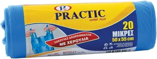 Practic Trash Bags with Handles 50x55cm 20pcs Blue