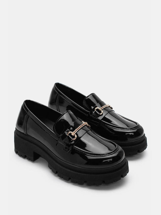 Mocasini cu Cataramă Decorativă cu Strasuri 4304901-negru