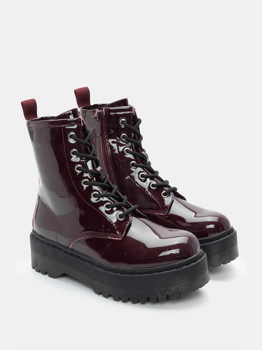 Patent Leather Double-Sole Ankle Boots 4302326-Burgundy