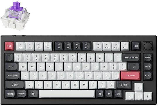 Keychron Q1H-M1 HE QMK Q1H-M1 Wireless Gaming Mechanical Keyboard 75% with Gateron Double-Rail Magnetic Purple Switches and RGB Lighting (English US) Carbon Black