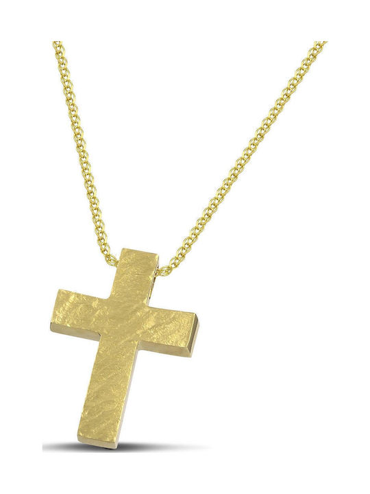 Themelidis Jewels Γυναικείος Χρυσός Σταυρός 14Κ Διπλής Όψης με Αλυσίδα