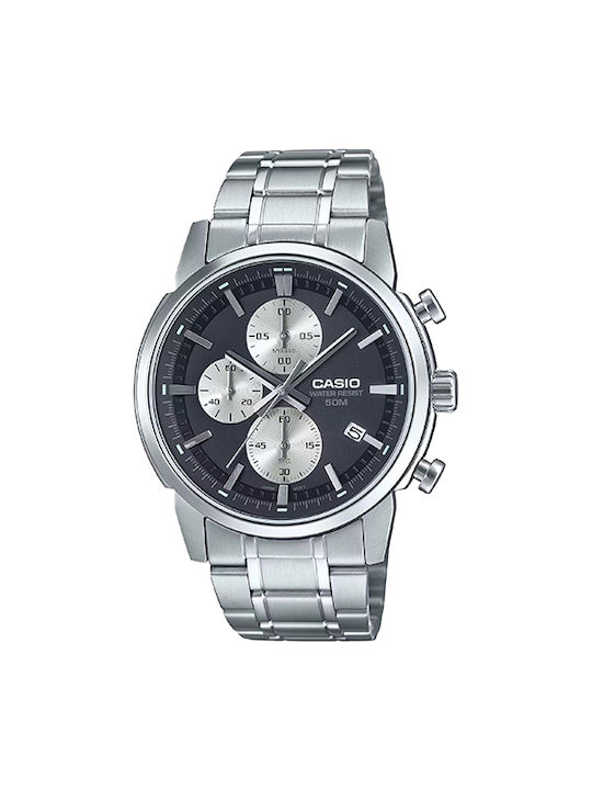 Casio Watch Chronograph Battery with Silver Metal Bracelet