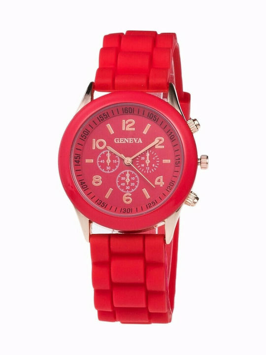 PS Silver Women's Watch with Red Rubber Strap