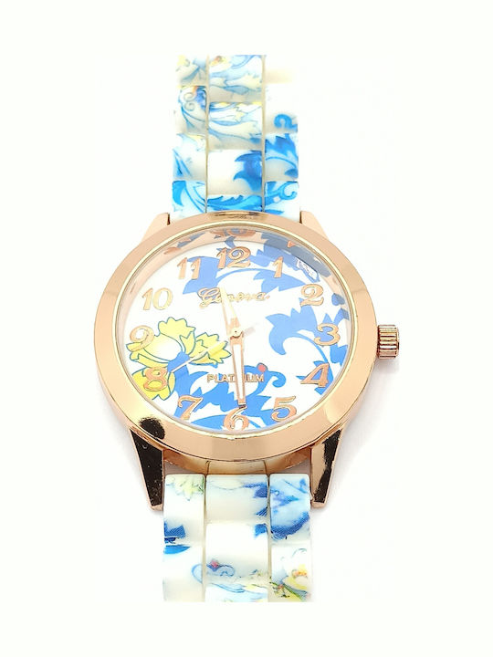 PS Silver Women's Watch with White Rubber Strap