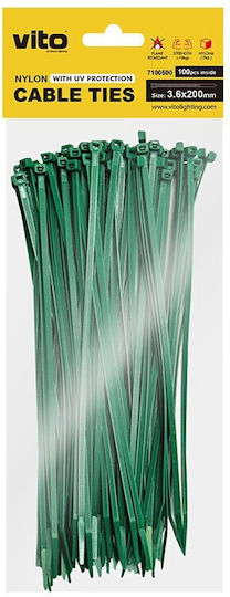 Vito Δεματικά Καλωδίων Πλαστικά 200mmx3.6mm σε Πράσινο χρώμα (100τμχ) (7100500)