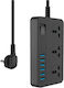Andowl Πολύπριζο 3 Θέσεων με 6 USB-A, Διακόπτη και Καλώδιο 2m