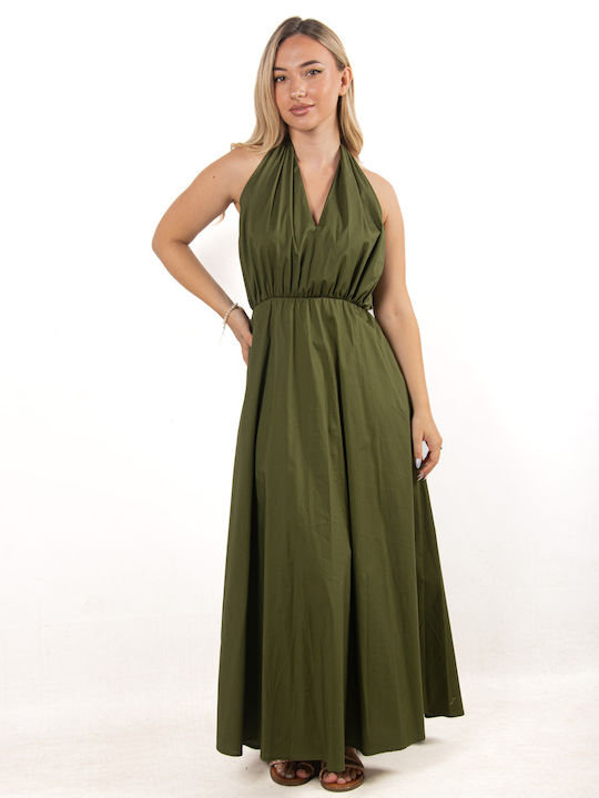 Halter Neck Dress in Olive Green