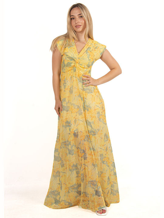 Chiffon Dress with Shoulder Pads Yellow