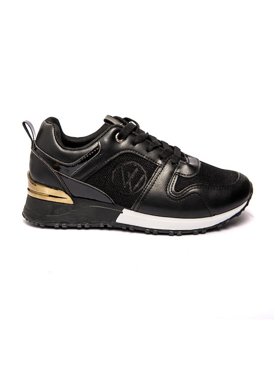 Women's Athletic Lace-Up Sneakers with Metallic Details Black